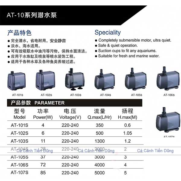 Bảng thông số các model Bơm Atman 10XS